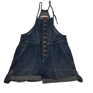 Anthropologie Pilcro Denim Overall Shorts Shortalls Women's 27 Blue Button Up